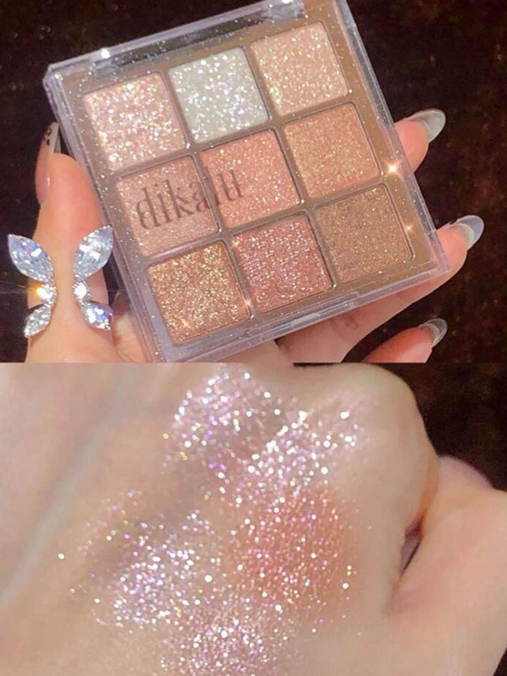 Rose Gold Glitter Eyeshadow Palette - Shimmer & Metallic 9-Color Set